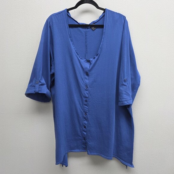 Ellos Shirt Womens 2X Blue Button Front Tunic 3/4 Roll Tab Sleeves Plus Size - Picture 1 of 11